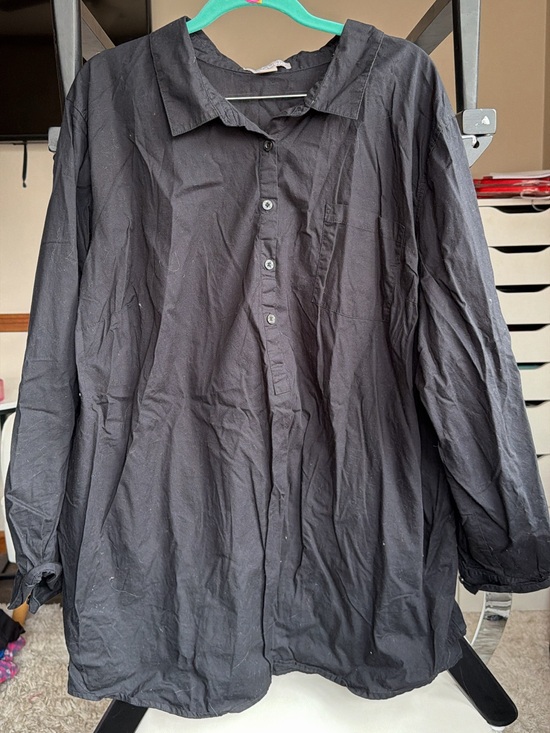 Woman Within Tops - Woman within black 1/4 button down